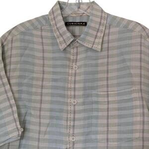 Cubavera Shirt Mens Medium‎ Green Plaid Linen Rayon Short Sleeve Button Up Beach